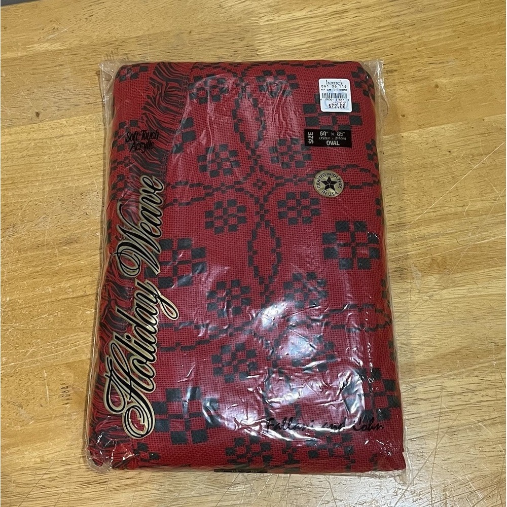 Vtg Fallani & Cohn Holiday Weave Tablecloth Christmas‎ Red Green Homespun Oblong